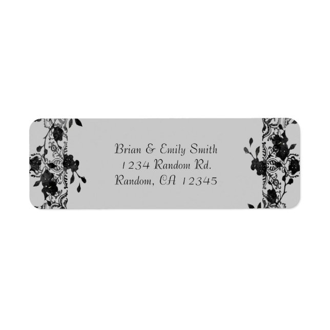 Black grey gothic style roses return address label (Front)
