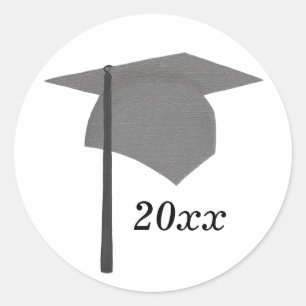 Black & Grey Graduation Cap Stickers, Class of Classic Round Sticker