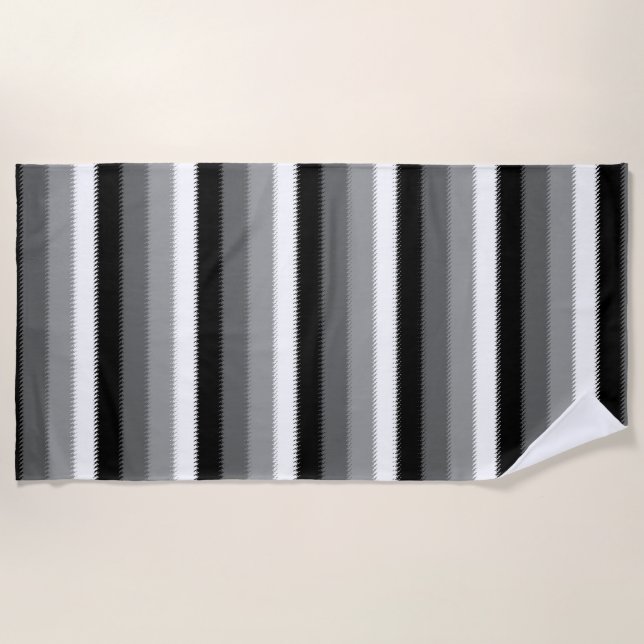 Black Grey Grey Ash white Stripe Beach Towel (Front)