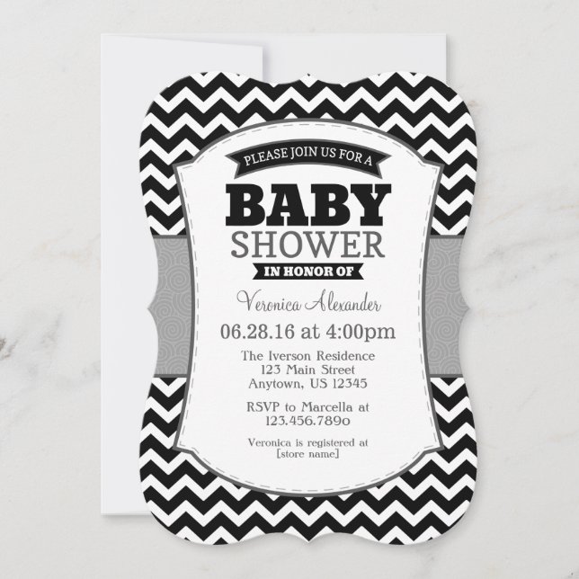 Black Grey Grey Chevron Baby Shower Invitation (Front)