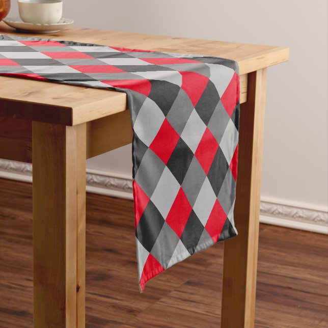 Black Grey Grey Silver Red Plaid  Short Table Runner (In Situ)