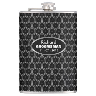 Black Grey Grill Honeycomb Groomsmen Gift Hip Flask