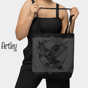 Black Grey Grunge Raven Gothic Tattoo Art Tote Bag