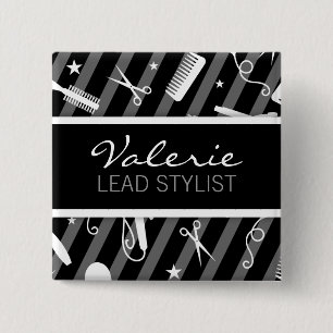Black & Grey Hair Salon Name Badge