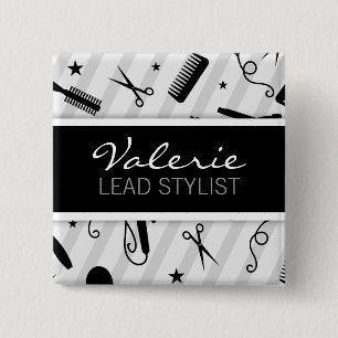 Black & Grey Hair Salon Name Badge