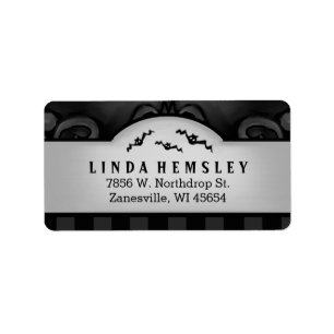 Black & Grey Halloween Address Label with Bats