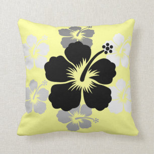 Black Grey Hibiscus yellow American MoJo Pillow