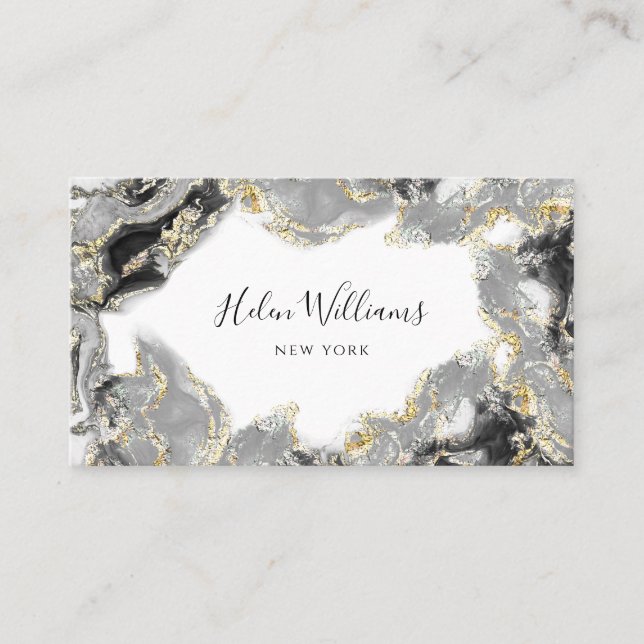 black grey ink marble business card (Front)
