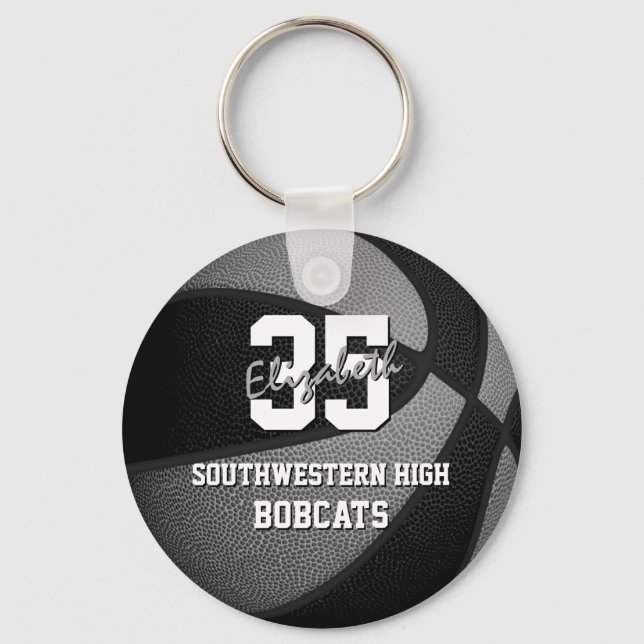 black grey kids sports gifts basketball team name key ring (Front)
