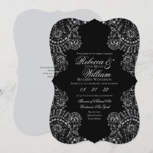 Black Grey Lace Elegant Gothic Wedding Invitation