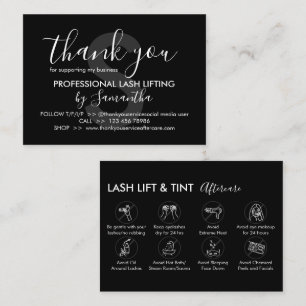 Black Grey Lash Lift Tint Aftercare Thank You Business Card