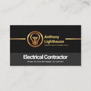 Black Grey Layers Gold Line Electrical Electrician Business Card