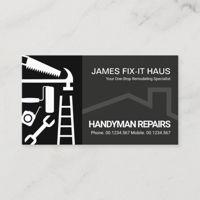 Black Grey Layers Handyman Tools Business Card (Front)