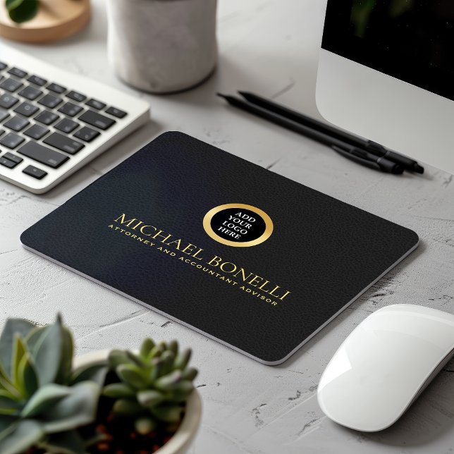 Black Grey Leather Luxury Gold ROUND Logo  Mouse Mat (Creator Uploaded)