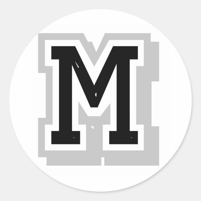 black grey letter M Classic Round Sticker (Front)