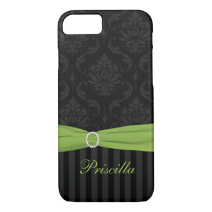 Black Grey Lime Damask Striped iPhone 7 Case
