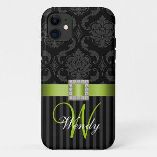 Black Grey Lime Geen Damask Stripes iPhone 5 Case