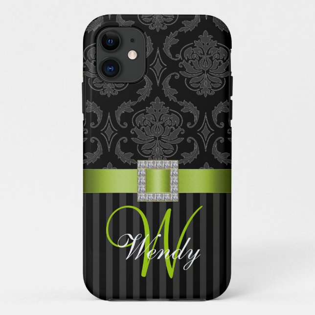 Black Grey Lime Geen Damask Stripes iPhone 5 Case (Back)