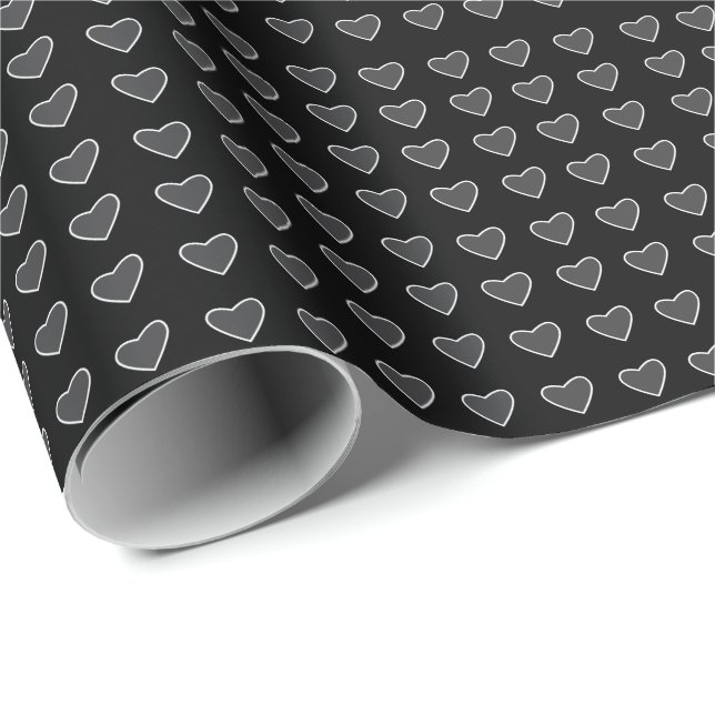 Black Grey Love Hearts  Wrapping Paper (Roll Corner)