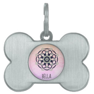 *~* Black Grey Mandala Pink Heart Chakra Pet ID Tag