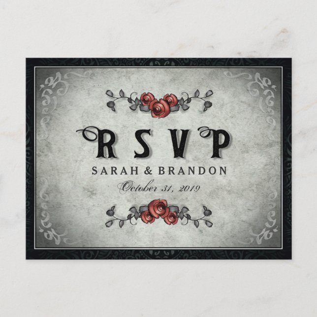 Black & Grey Matching Halloween RSVP PostCard (Front)
