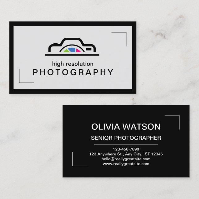 Black & Grey Minimal Photography Studio Calling Card (Front/Back)
