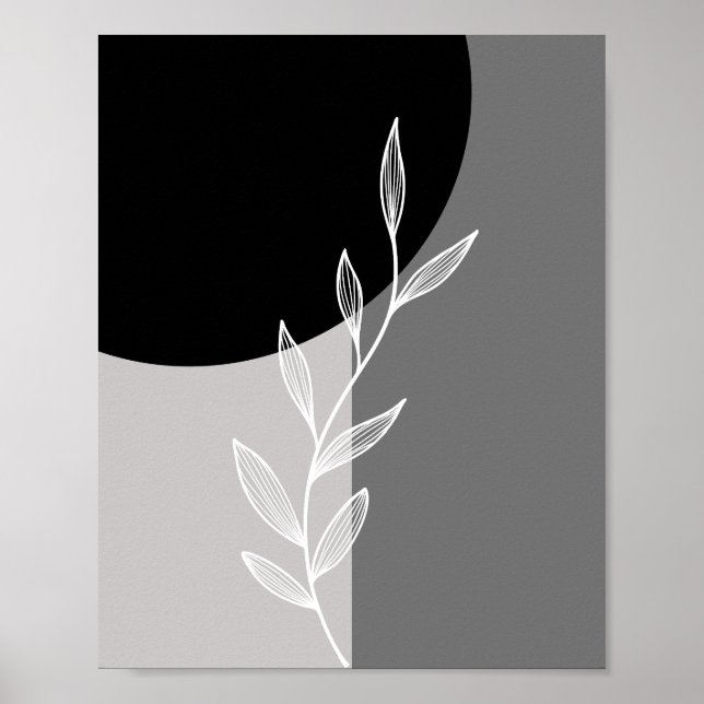 Black Grey Minimalist Botanical Poster (Front)