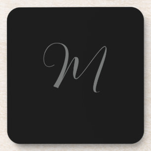 Black Grey Minimalist Personalised Monogram Design Coaster