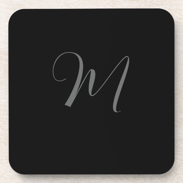 Black Grey Minimalist Personalised Monogram Design Coaster (Front)