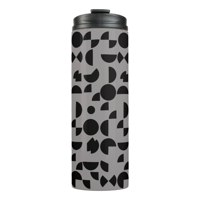 Black Grey Modern Elegant Geometric Tribal Thermal Tumbler (Front)
