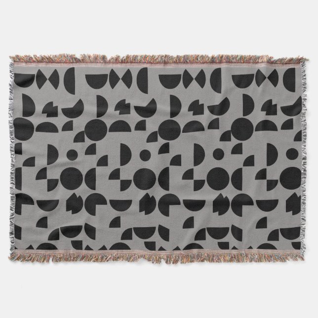 Black Grey Modern Elegant Geometric Tribal Throw Blanket (Front)