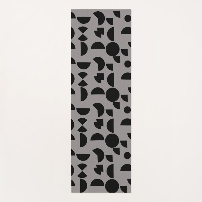Black Grey Modern Elegant Geometric Tribal Yoga Mat (Front)