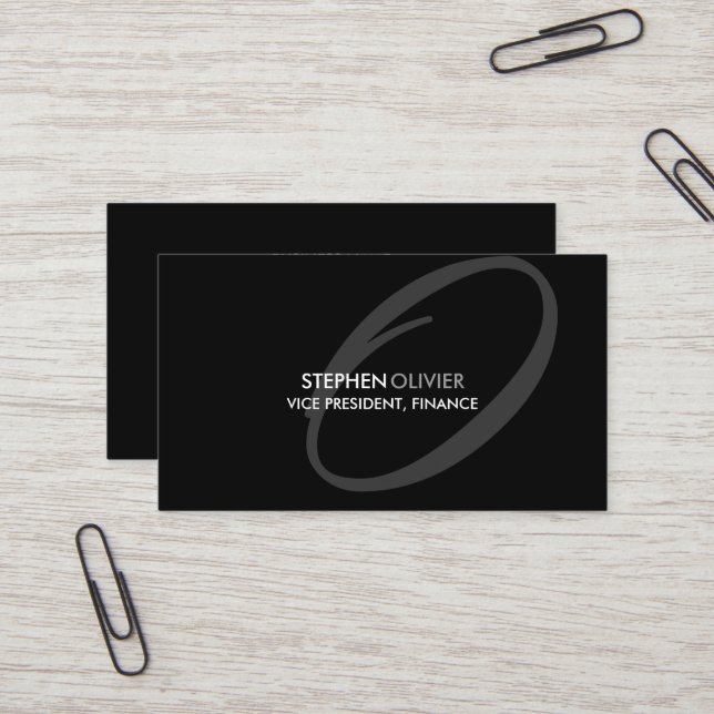 Black Grey Modern Elegant Monogram Business Card (Front/Back In Situ)