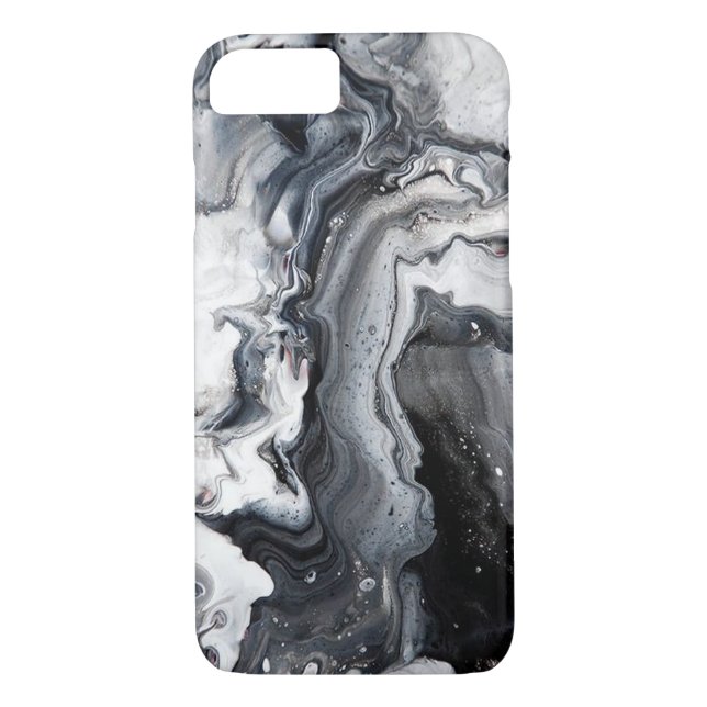 Black Grey Modern Marble Pattern Barely There Case-Mate iPhone Case (Back)