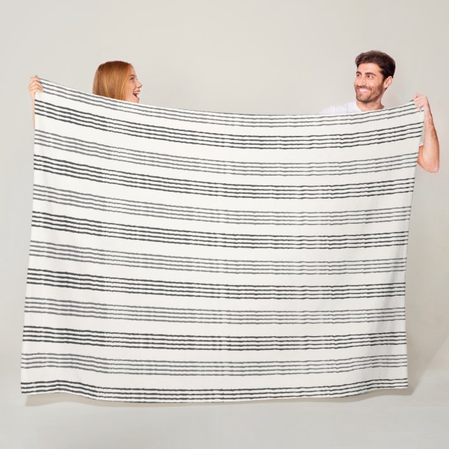 Black Grey Modern Minimalist Stripe Boho  Fleece Blanket (In Situ)