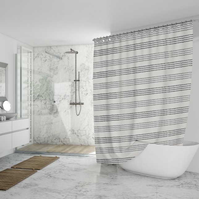 Black Grey Modern Minimalist Stripe Boho  Shower Curtain (Black Grey Modern Minimalist Stripe Boho Shower Curtain)