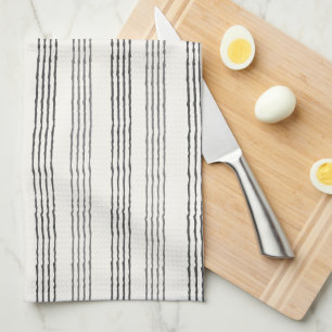 Black Grey Modern Minimalist Stripe Boho  Tea Towel
