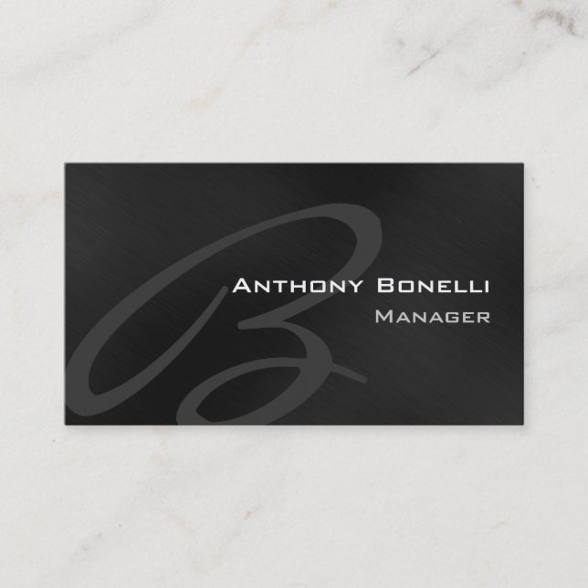 Black Grey Modern Monogram Manager Business Card (Front)