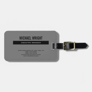 Black Grey Modern Plain Simple Minimalist Luggage Tag