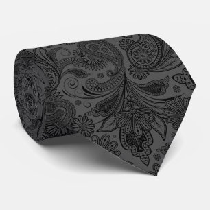 Black & Grey Monochromatic Vintage Ornate Paisley Tie