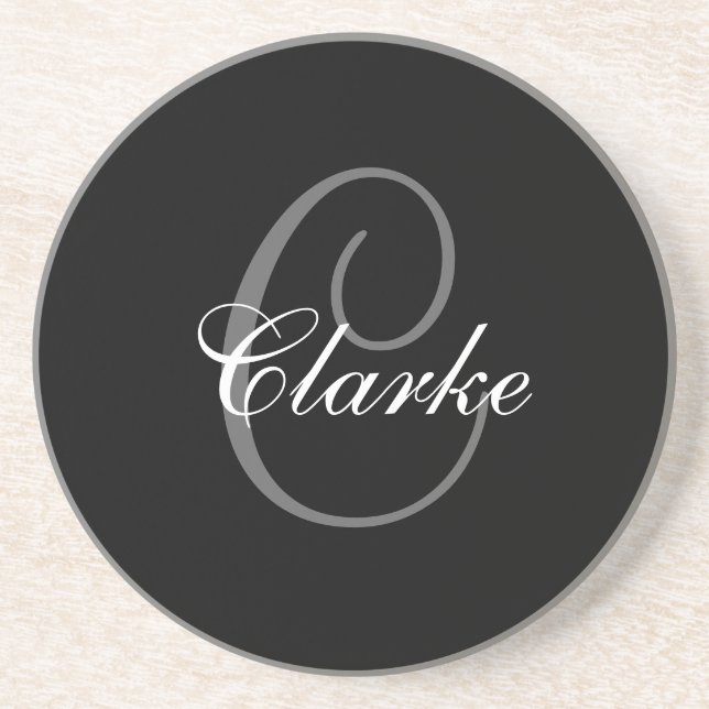 Black Grey Monogram C Wedding Anniversary Coaster (Front)