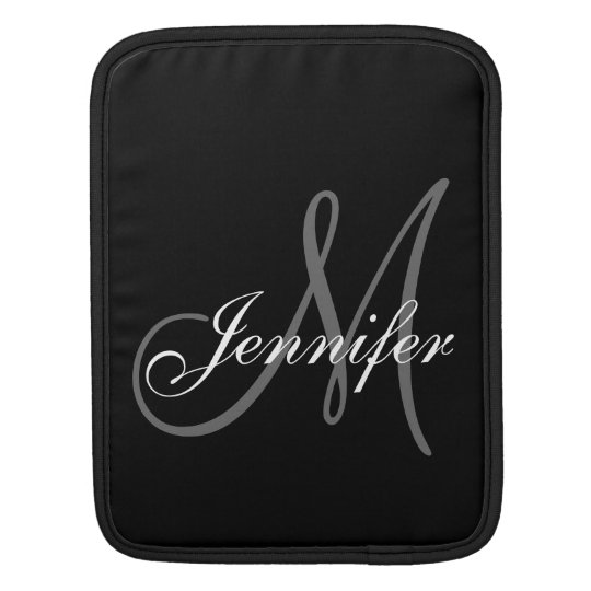 Black Grey Monogram Initial First Name iPad Sleeve