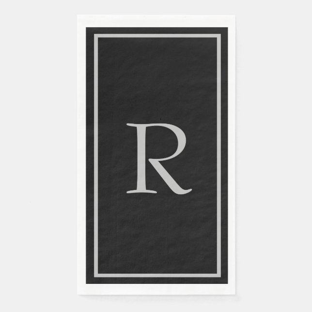 Black Grey Monogram Initials Custom Name Colour Napkin (Front)