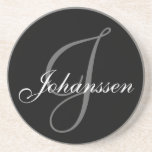 Black Grey Monogram J Wedding Anniversary Coaster<br><div class="desc">Monogram Wedding Anniversary Coasters. Monogram Logo Design by Elke Clarke © 2008,  2009,  2010. Customise with your last name and monogram using the prompts or select "customise it" to have more editing options.</div>