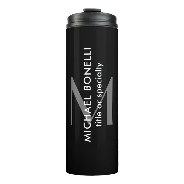 Black Grey Monogram Modern Minimalist Template Thermal Tumbler (Front)