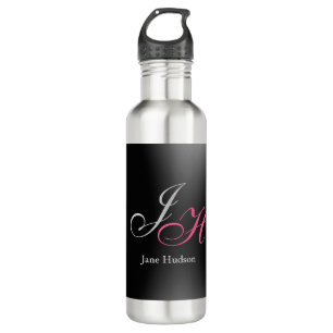 Black Grey Monogram Name Initial Letters Script 710 Ml Water Bottle