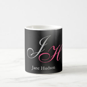 Black Grey Monogram Name Initial Letters Script Coffee Mug