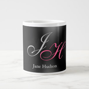 Black Grey Monogram Name Initial Letters Script Large Coffee Mug