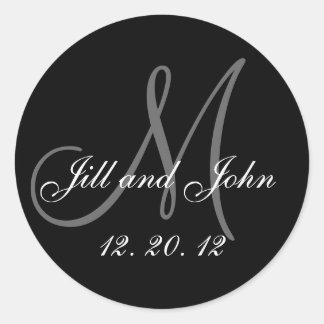 Black Grey Monogram Names 2012 Wedding Sticker