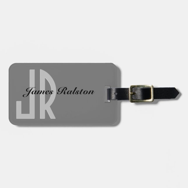 Black & Grey Monogram, Personalise Luggage Tag (Front Horizontal)